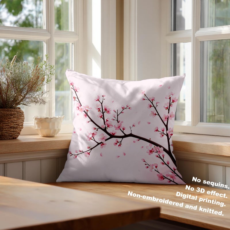 Batmerry Spring Pillows Decorative Throw Pillow Covers 18x18 Inch Set of 2, Pink Chinese Cherry Blossom Flower Japan Plum Branch Double Sided Square Pillow Cases Pillowcase Sofa Cushion - Image 4